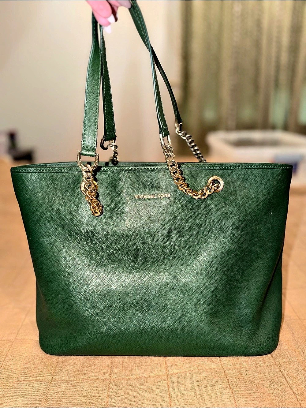 Michael Kors Jet Set Chain Saffiano Leather Tote Green